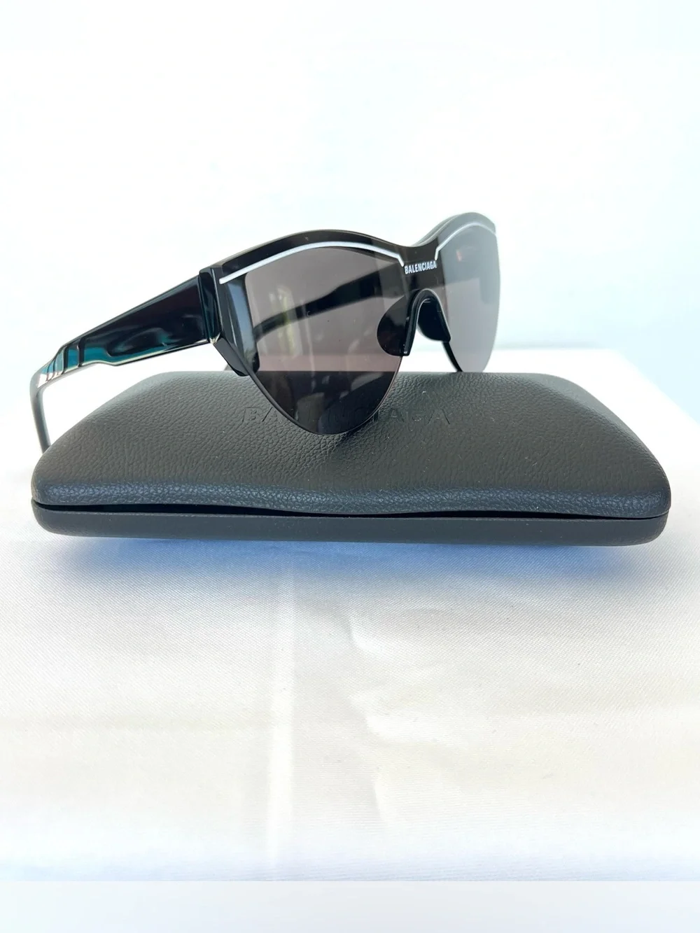 BALENCIAGA BB0004SA Shield Shape Grey Lens Frame White Imprint Sunglasses NWB